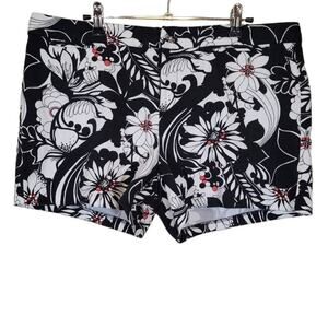 Tommy Hilfiger Women's Floral-Print Regular Fit Chino Shorts Black White Size 14